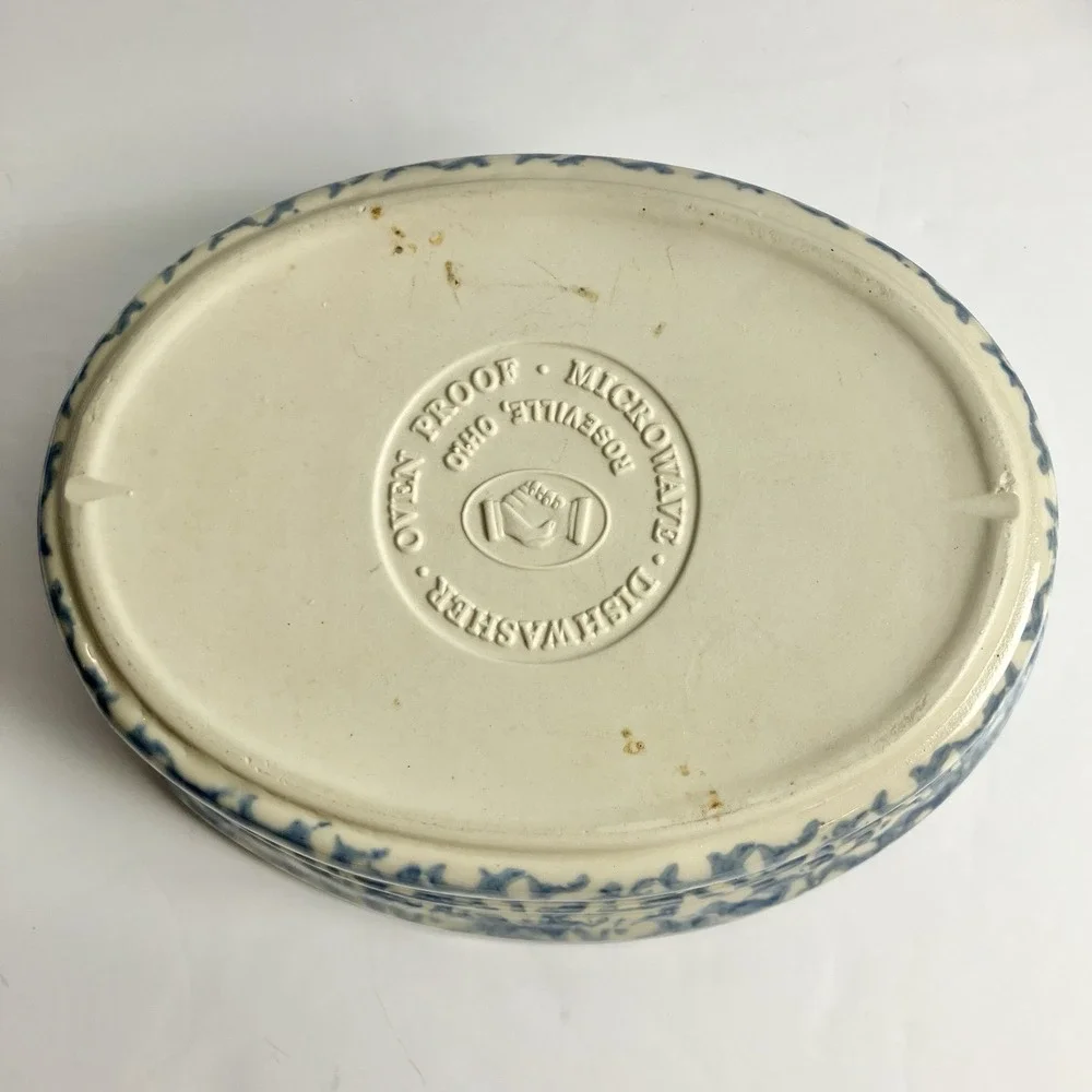 Workshops of Gerald Henn Blue Spongeware. Oval Baker set 7 1/2, 9 1/2